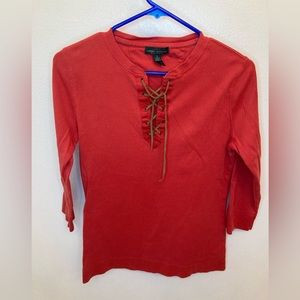 Orange Tie Front Henley style quarter sleeve shirt Sz S